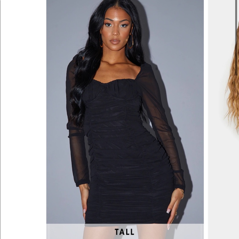 NWT: PrettyLittleThing: Tall Black Ruched Mini Dress